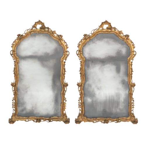 A pair of North Italian carved giltwood rococo mirrors.
